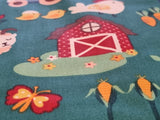 Teal Blue Farmyard Animal Theme Print 100% Cotton Fabric - per metre