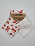 Set of 6 White with Red London Bus & Heart Union Jack British Theme Print Handmade Reusable Make Up Remover Pads