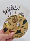 Bavarian Theme with Pretzel, Beer, Hat & Sausage Print Handmade Helping Hand Playing Card Holder