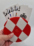 Red & White Diamond Print Handmade Helping Hand Playing Card Holder