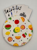 White with Fruit Print Handmade Helping Hand Playing Card Holder