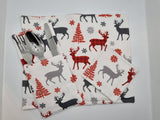 Handmade Christmas Stag & Tree Print Fabric Tableware