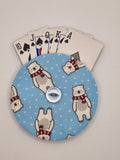 Blue with Fun Christmas Snow Bear Print Handmade Helping Hand Playing Card Holder