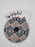 Navy Blue & Peach Pattern Print Handmade Helping Hand Playing Card Holder