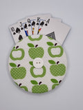 White with Green Apple Print Teacher Handmade Helping Hand Playing Card Holder