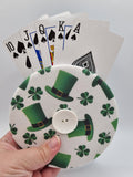 White with Leprechaun Hat & Shamrock Print Handmade Helping Hand Playing Card Holder