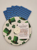 White with Leprechaun Hat & Shamrock Print Handmade Helping Hand Playing Card Holder