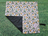 White with Green Gonk, Beer & Shamrock Print Handmade Waterproof Base Sit Mat - Great for Picnics