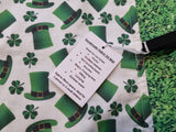 White with Green Leprechaun Hat & Shamrock Print Handmade Waterproof Base Sit Mat - Great for Picnics