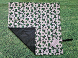 White with Green Leprechaun Hat & Shamrock Print Handmade Waterproof Base Sit Mat - Great for Picnics