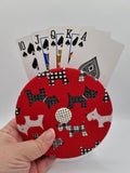Red with Black & White Scottie Dog Print Handmade Helping Hand Playing Card Holder