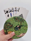 Pig in Field Print Handmade Helping Hand Playing Card Holder