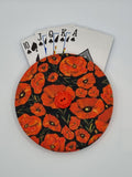 Black with Poppy Print Handmade Helping Hand Playing Card Holder