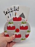 Grey with Red Christmas Pudding Print Handmade Helping Hand Playing Card Holder