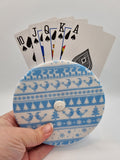 Blue & White Scandinavian Christmas Stripe Print Handmade Helping Hand Playing Card Holder