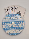 Blue & White Scandinavian Christmas Stripe Print Handmade Helping Hand Playing Card Holder