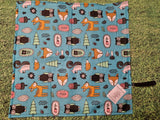 Turquoise Blue Woodland Animal Print Handmade Waterproof Base Sit Mat - Great for Picnics