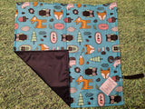 Turquoise Blue Woodland Animal Print Handmade Waterproof Base Sit Mat - Great for Picnics