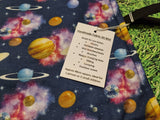 Navy Blue Planets Space Print Handmade Waterproof Base Sit Mat - Great for Picnics