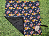 Navy Blue Planets Space Print Handmade Waterproof Base Sit Mat - Great for Picnics