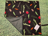 Black with Vegetable Print Handmade Waterproof Base Sit Mat - Great for Picnics