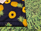 Navy Blue with Pineapple Print Handmade Waterproof Base Sit Mat - Great for Picnics