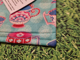 Turquoise Blue with Teacup Print Handmade Waterproof Base Sit Mat - Great for Picnics