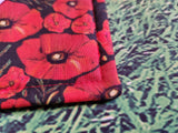 Black with Red Poppy Flower Print Handmade Waterproof Base Sit Mat - Great for Picnics
