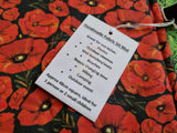 Black with Red Poppy Flower Print Handmade Waterproof Base Sit Mat - Great for Picnics