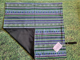 Green & Blue Patterned Stripe Print Handmade Waterproof Base Sit Mat - Great for Picnics