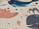 White Under The Sea Theme Print 100% Cotton Fabric - per metre