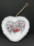 Handmade Christmas Scene with Fluffy Edge Heart Shape Hanging Christmas Tree Decoration / Bauble