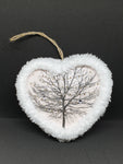 Handmade 'Season's Greetings & Tree with Fluffy Edge Heart Shape Hanging Christmas Tree Decoration / Bauble