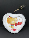 Handmade Cat & Mouse Pulling Cracker with Fluffy Edge Heart Shape Hanging Christmas Tree Decoration / Bauble