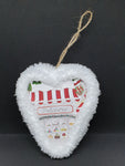 Handmade Toy Shop & Patisserie with Fluffy Edge Heart Shape Hanging Christmas Tree Decoration / Bauble