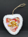 Handmade Christmas Bear Baking a Cake with Fluffy Edge Heart Shape Hanging Christmas Tree Decoration / Bauble