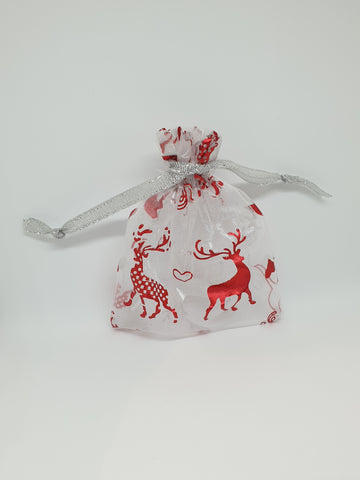 Handmade Christmas Red Reindeer Organza Favour Bag
