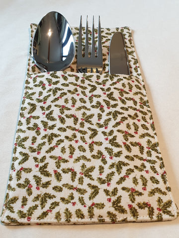 Handmade Fabric Christmas Cutlery Holder / Pouch Tableware