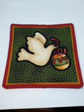 Large Handmade Green Christmas Fabric Coasters with Table Protector Insert