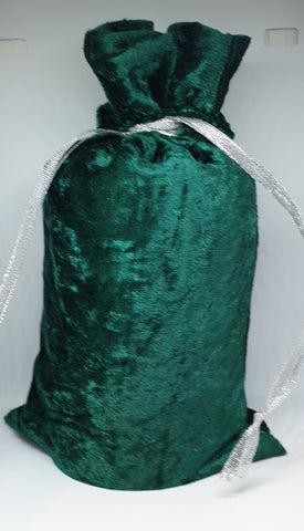 Small Handmade Green Crushed Velvet / Velour Fabric Gift Bag