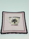 Handmade Pink & White Teacup Design Fabric Coasters