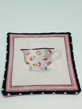 Handmade Pink & White Teacup Design Fabric Coasters