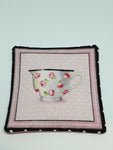 Handmade Pink & White Teacup Design Fabric Coasters