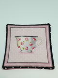 Handmade Pink & White Teacup Design Fabric Coasters