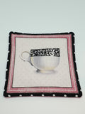 Handmade Pink & White Teacup Design Fabric Coasters