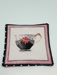 Handmade Pink & White Teacup Design Fabric Coasters