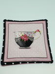 Handmade Pink & White Teacup Design Fabric Coasters