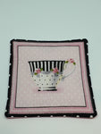 Handmade Pink & White Teacup Design Fabric Coasters