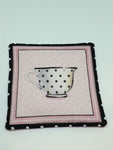 Handmade Pink & White Teacup Design Fabric Coasters