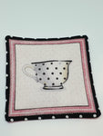 Handmade Pink & White Teacup Design Fabric Coasters